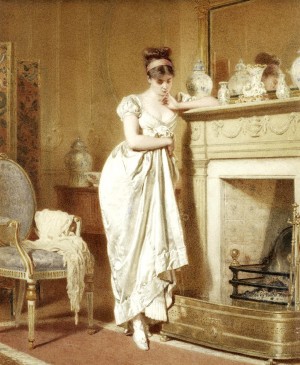 A young lady by the fireplace